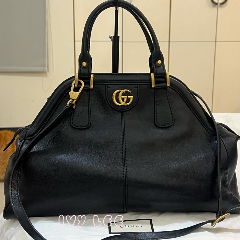 Gucci Libelle 兩用皮革手提包 斜背包 516459 黑色 金 虎頭 正品 二手精品-0