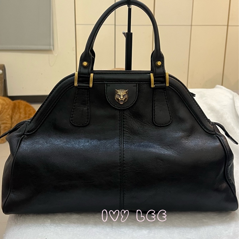 Gucci Libelle 兩用皮革手提包 斜背包 516459 黑色 金 虎頭 正品 二手精品-1