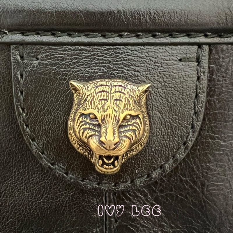 Gucci Libelle 兩用皮革手提包 斜背包 516459 黑色 金 虎頭 正品 二手精品-3