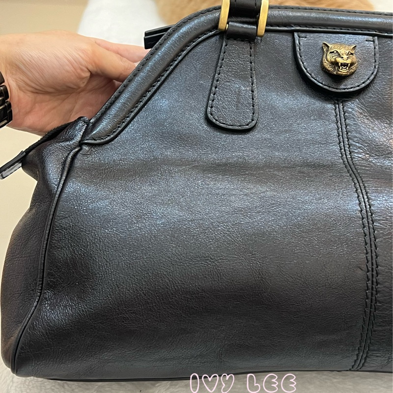 Gucci Libelle 兩用皮革手提包 斜背包 516459 黑色 金 虎頭 正品 二手精品-33