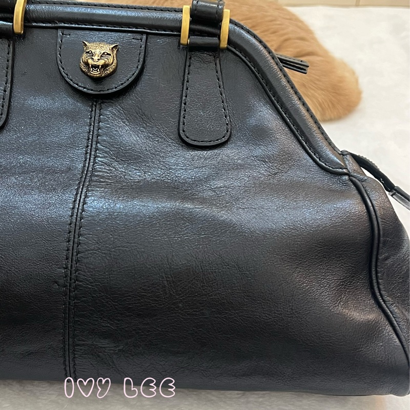 Gucci Libelle 兩用皮革手提包 斜背包 516459 黑色 金 虎頭 正品 二手精品-34