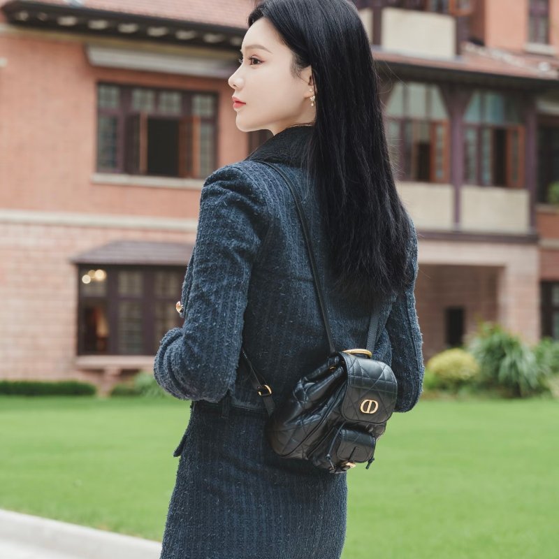 DIOR 黑色金扣羊皮小號DiorCaro後背包17*19*8 98新配件塵袋-0