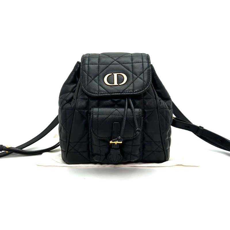 DIOR 黑色金扣羊皮小號DiorCaro後背包17*19*8 98新配件塵袋-1