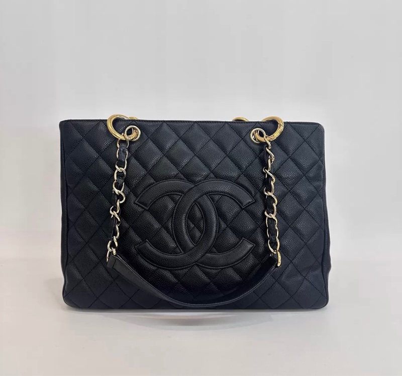Chanel GST黑金荔枝纹牛皮托特包-0