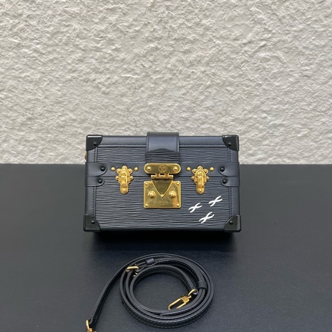 99新LV路易威登水波紋Petite Malle硬盒子單肩斜挎包