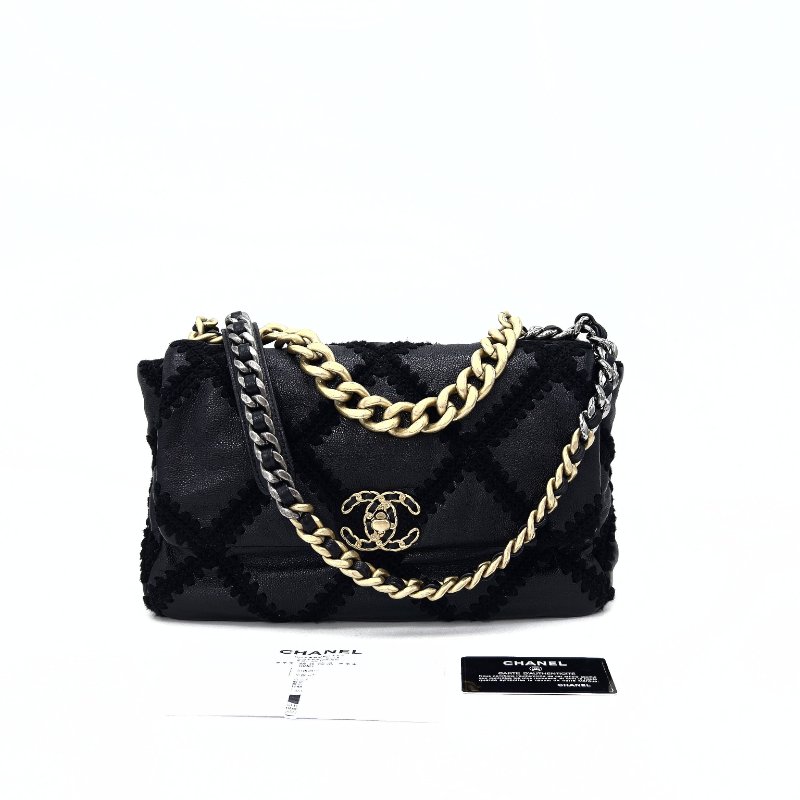 CHANEL 黑金19bag中號外縫線手提斜背鏈條包 30*18*9 98新配件購證 保卡 塵袋-1