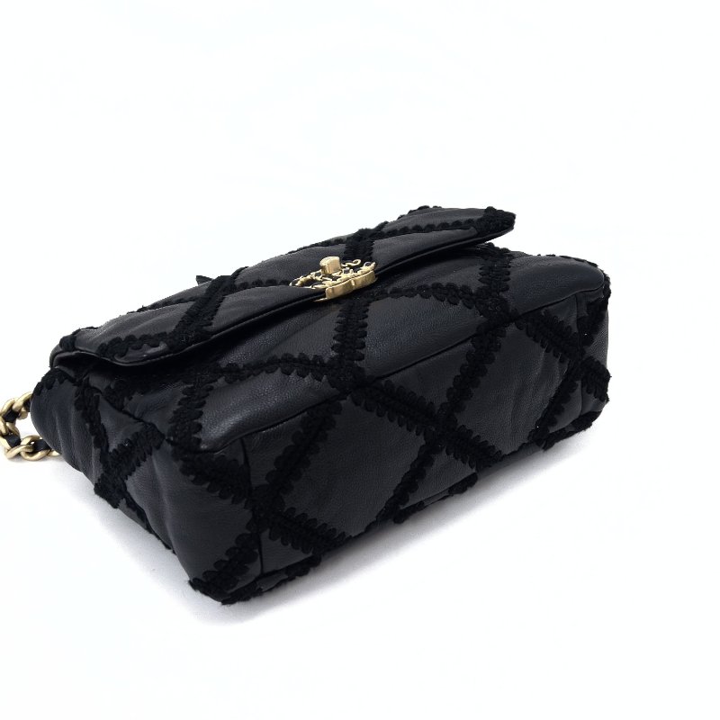 CHANEL 黑金19bag中號外縫線手提斜背鏈條包 30*18*9 98新配件購證 保卡 塵袋-2