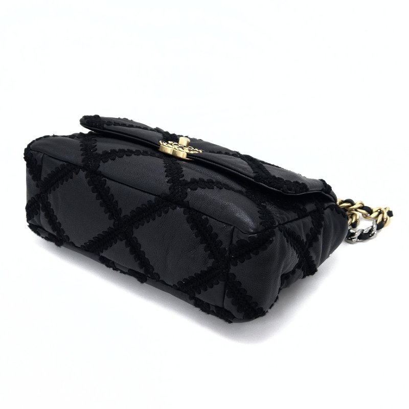 CHANEL 黑金19bag中號外縫線手提斜背鏈條包 30*18*9 98新配件購證 保卡 塵袋-3