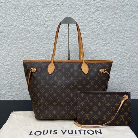 98新LV路易威登Neverfull 中號米色內裡手提單肩腋下包