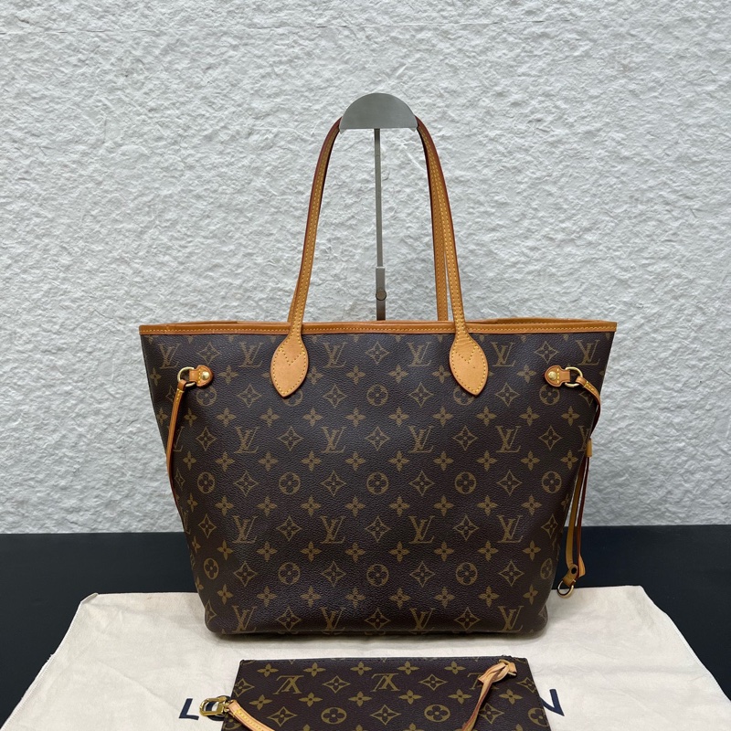 98新LV路易威登Neverfull 中號米色內裡手提單肩腋下包-1