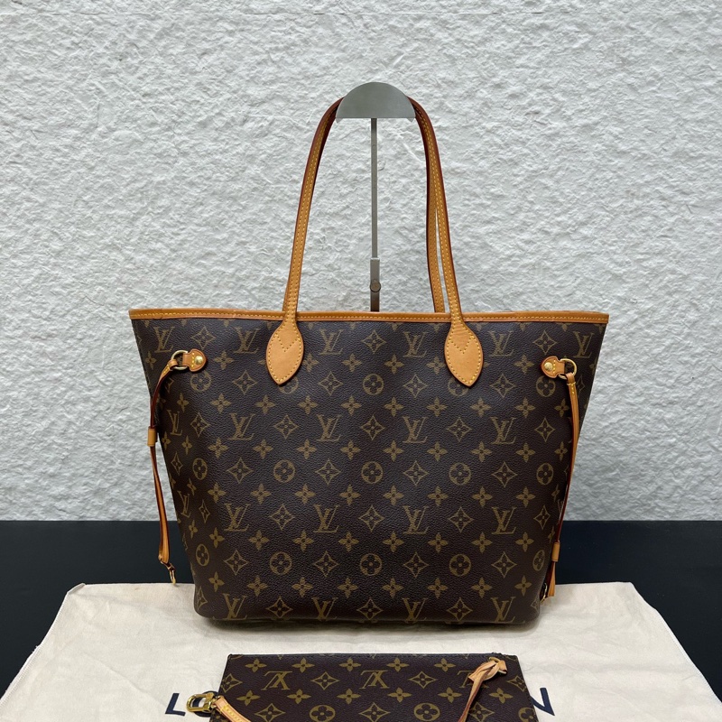 98新LV路易威登Neverfull 中號米色內裡手提單肩腋下包-2