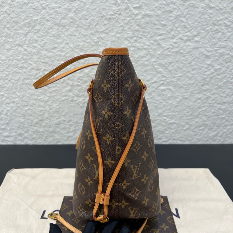 98新LV路易威登Neverfull 中號米色內裡手提單肩腋下包-3