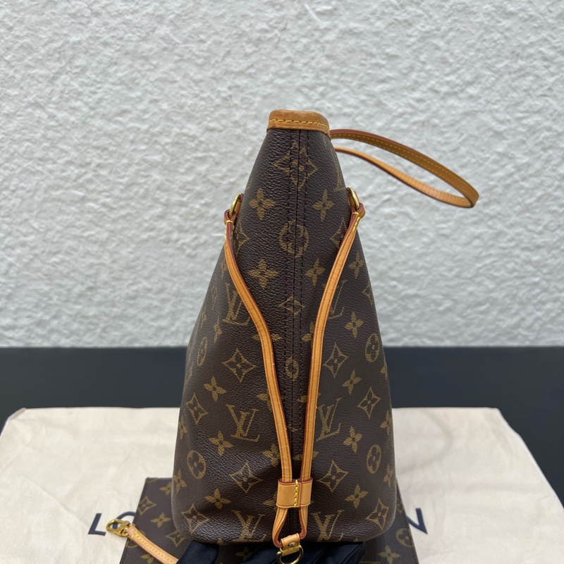 98新LV路易威登Neverfull 中號米色內裡手提單肩腋下包-4