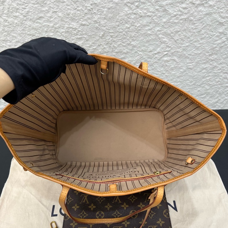 98新LV路易威登Neverfull 中號米色內裡手提單肩腋下包-9