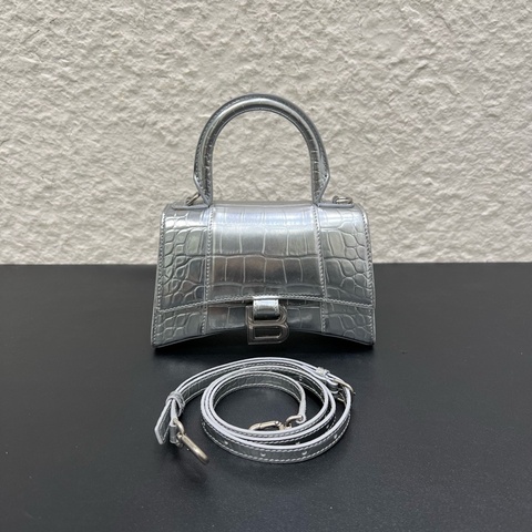 Balenciaga巴黎世家hourglass 銀色鰐魚紋牛皮沙漏包