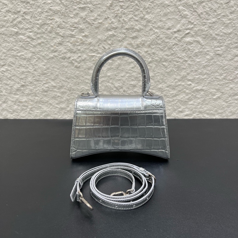 Balenciaga巴黎世家hourglass 銀色鰐魚紋牛皮沙漏包-1