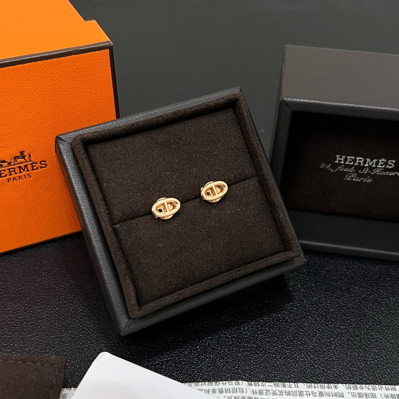 Hermes愛馬仕18K玫瑰金豬鼻子耳釘-2