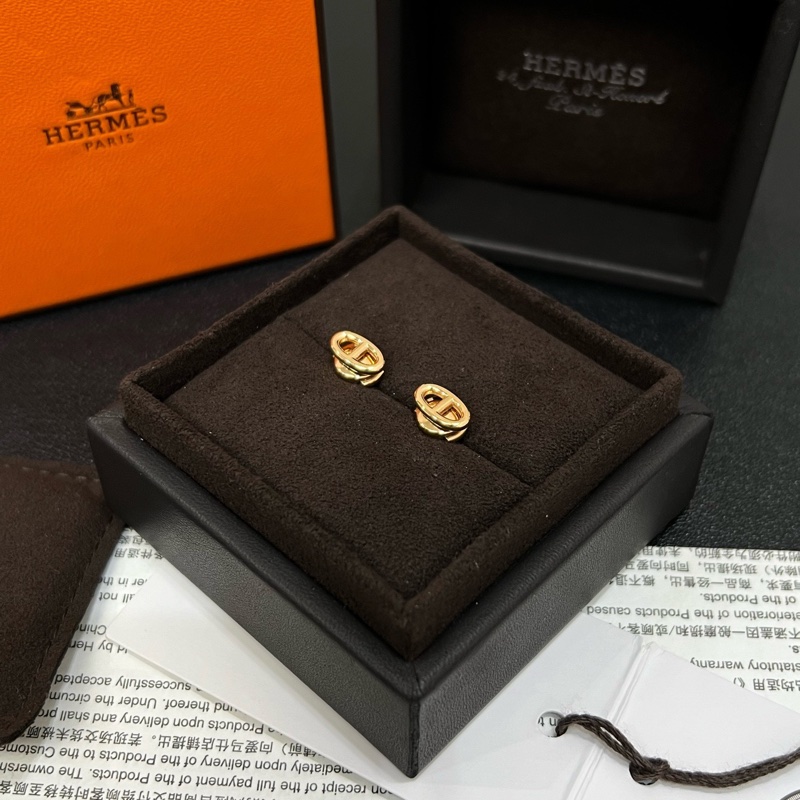 Hermes愛馬仕18K玫瑰金豬鼻子耳釘-3