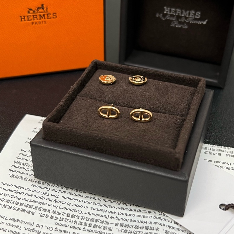 Hermes愛馬仕18K玫瑰金豬鼻子耳釘-5