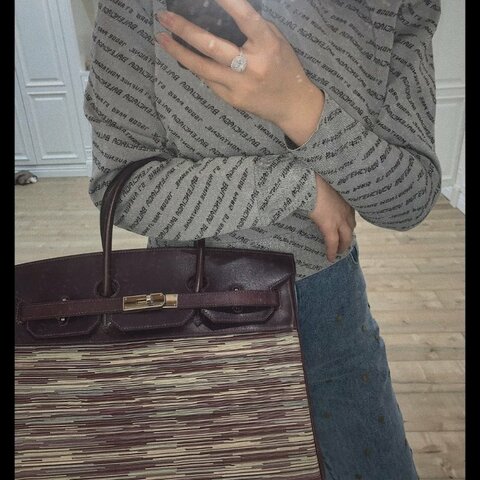 HERMES 紫色拼羊切皮銀扣birkin35手提包 35*28*18 98新配件塵袋鎖 鑰匙 盒子