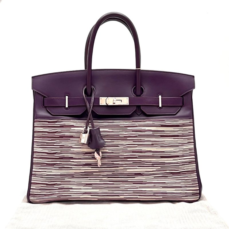 HERMES 紫色拼羊切皮銀扣birkin35手提包 35*28*18 98新配件塵袋鎖 鑰匙 盒子-1