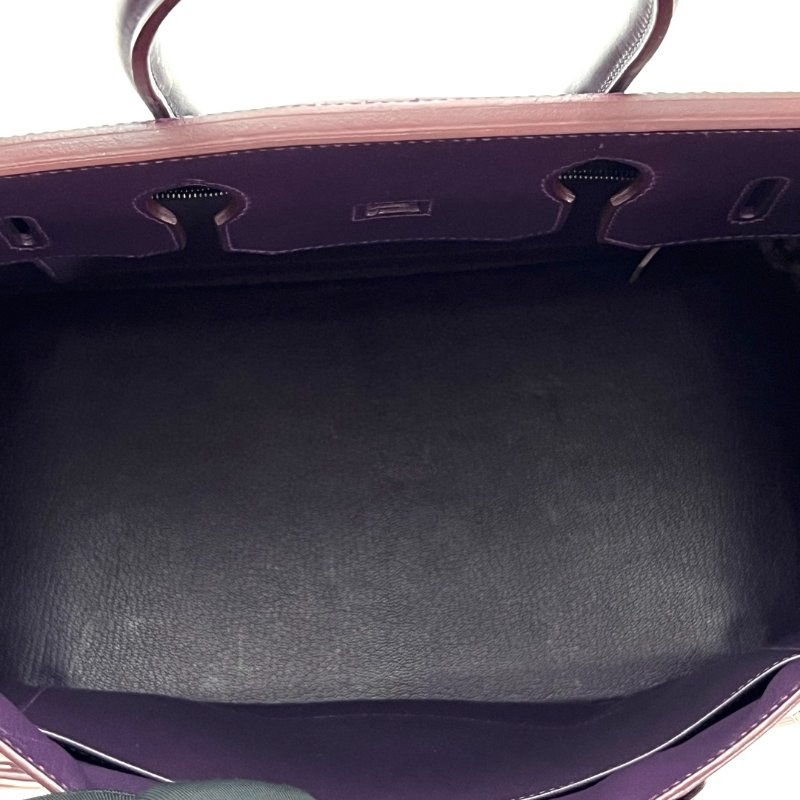 HERMES 紫色拼羊切皮銀扣birkin35手提包 35*28*18 98新配件塵袋鎖 鑰匙 盒子-5