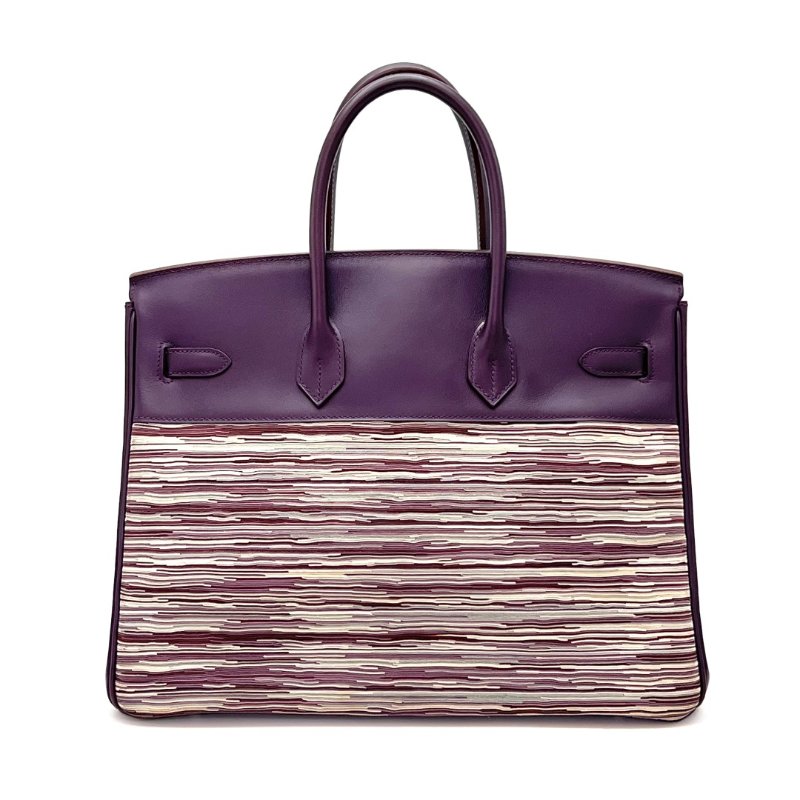 HERMES 紫色拼羊切皮銀扣birkin35手提包 35*28*18 98新配件塵袋鎖 鑰匙 盒子-6