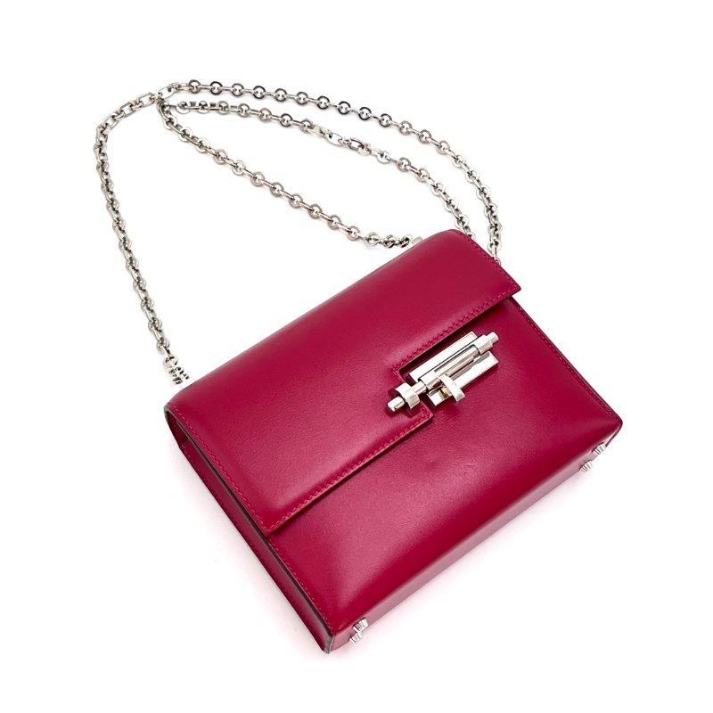 HERMES 辣椒紅銀扣 mini verrou 肩背手槍包 17*13*4 98新配件塵袋-1