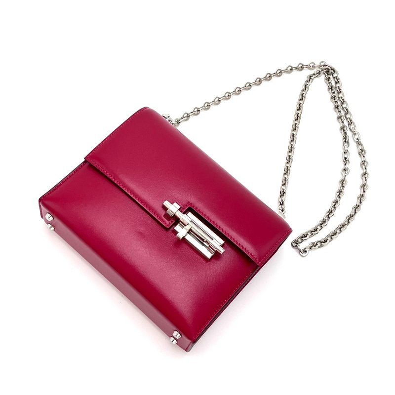 HERMES 辣椒紅銀扣 mini verrou 肩背手槍包 17*13*4 98新配件塵袋-2