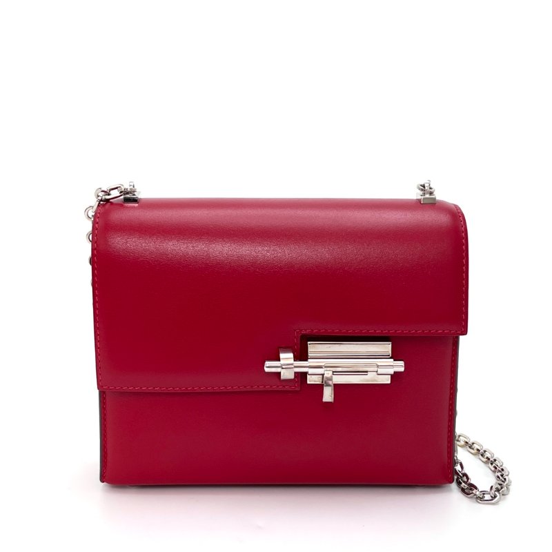 HERMES 辣椒紅銀扣 mini verrou 肩背手槍包 17*13*4 98新配件塵袋-3