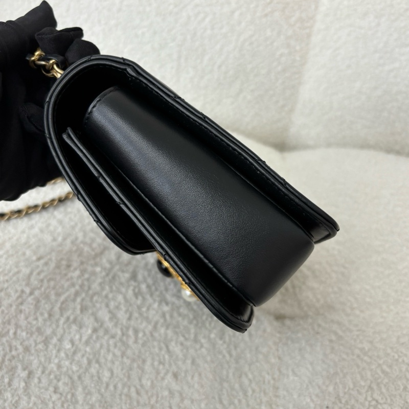 99新✨Chanel香奈兒 巴洛克扣牛皮珍珠小方包斜挎包 金扣30開💛正品-2