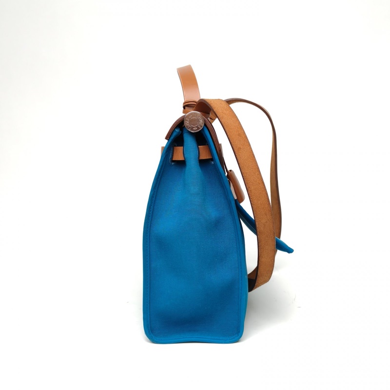 HERMES Herbag31伊茲密爾藍帆布/牛皮C刻銀扣-1