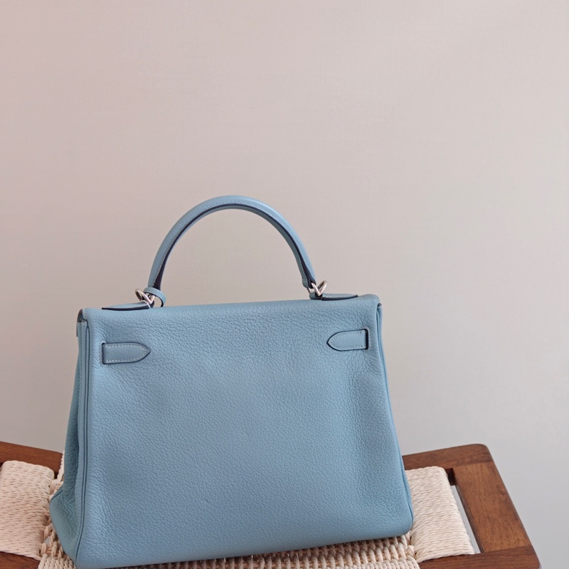 閒置新✨Hermes 愛馬仕 Kelly32 J7亞麻藍 togo皮 手提包斜挎包 銀扣 框M💙正品-1