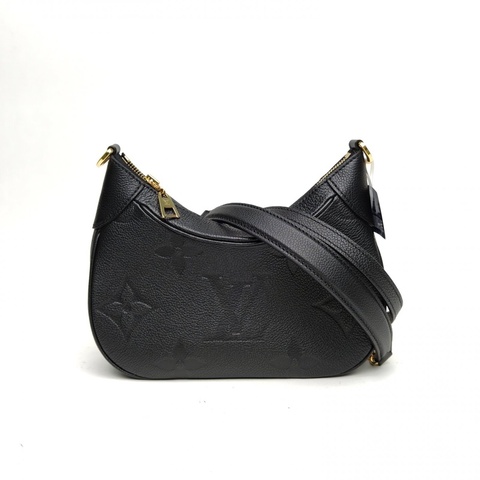 LOUIS VUITTON Bagatelle腋下包黑色牛皮晶片大Logo印花