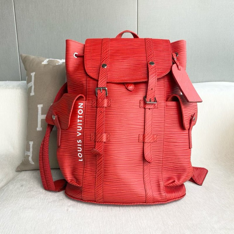 LV christopher水波紋後背包背包  芯片款 紅色牛皮 33*42*13 99新配件行李牌 塵袋-2