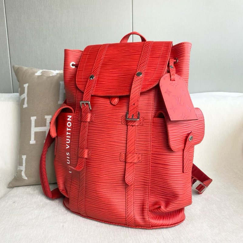 LV christopher水波紋後背包背包  芯片款 紅色牛皮 33*42*13 99新配件行李牌 塵袋-3