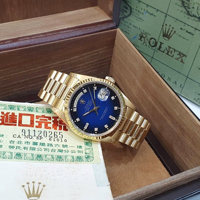 【大眾名錶】ROLEX 勞力士 18238 Day-Date 18K金 台AD 原面未翻寫 漸層藍十鑽面 原帶未整理 錶徑36mm G296-1