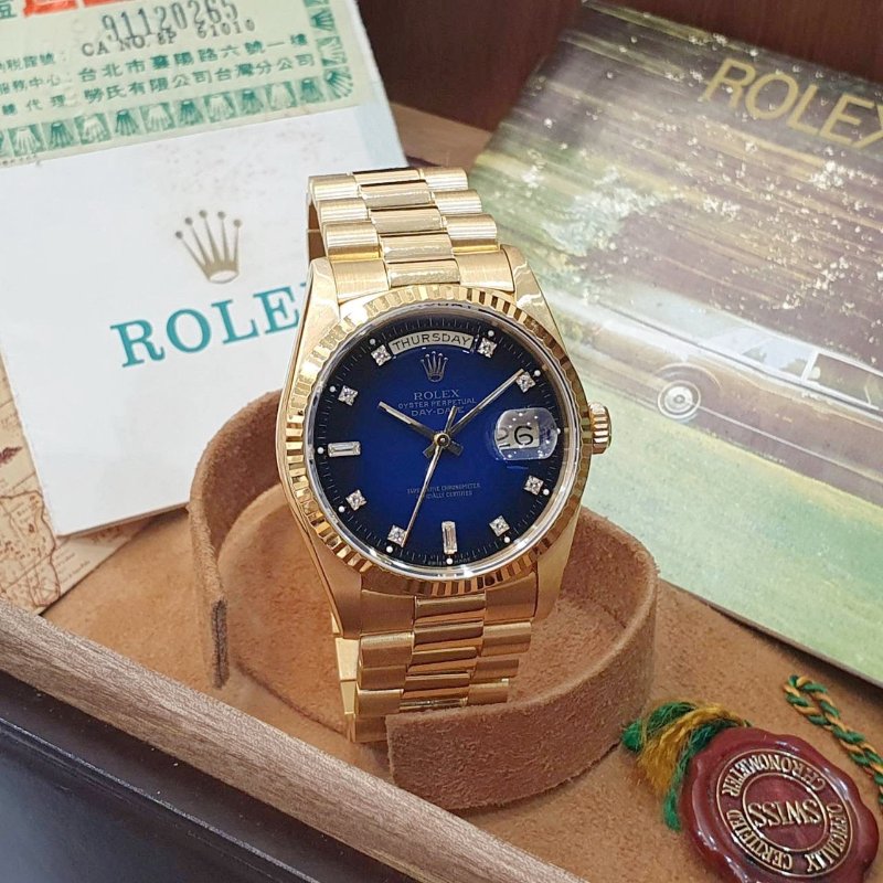 【大眾名錶】ROLEX 勞力士 18238 Day-Date 18K金 台AD 原面未翻寫 漸層藍十鑽面 原帶未整理 錶徑36mm G296-2