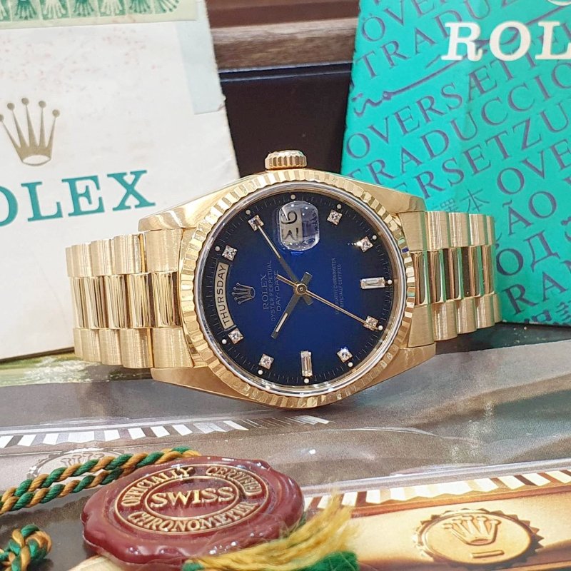 【大眾名錶】ROLEX 勞力士 18238 Day-Date 18K金 台AD 原面未翻寫 漸層藍十鑽面 原帶未整理 錶徑36mm G296-3