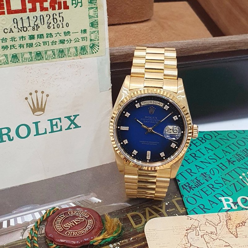 【大眾名錶】ROLEX 勞力士 18238 Day-Date 18K金 台AD 原面未翻寫 漸層藍十鑽面 原帶未整理 錶徑36mm G296-4