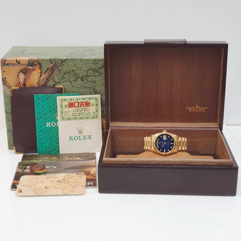 【大眾名錶】ROLEX 勞力士 18238 Day-Date 18K金 台AD 原面未翻寫 漸層藍十鑽面 原帶未整理 錶徑36mm G296-9