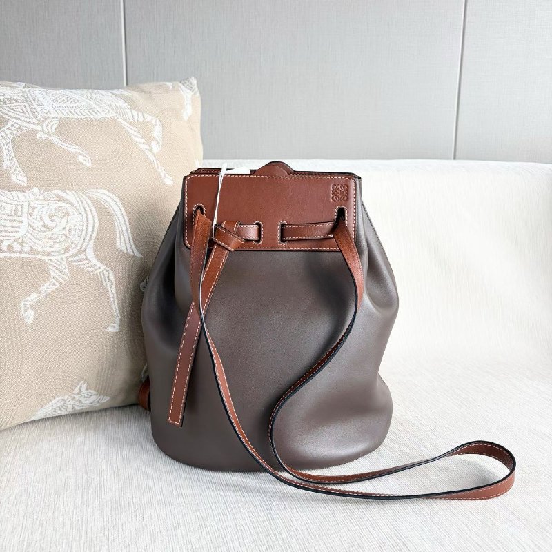 Loewe lazo雙肩帶水桶包斜背包 棕褐色拼焦糖色 23*28*17 98新配件塵袋-1