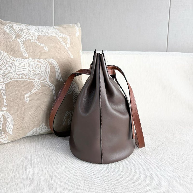 Loewe lazo雙肩帶水桶包斜背包 棕褐色拼焦糖色 23*28*17 98新配件塵袋-4