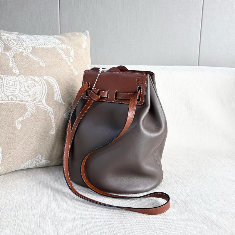 Loewe lazo雙肩帶水桶包斜背包 棕褐色拼焦糖色 23*28*17 98新配件塵袋-5