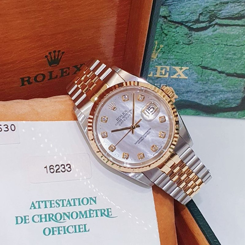 【大眾名錶】ROLEX 勞力士16233 Datejust 蠔式日誌 市面少有 新包台 原廠貝殼十鑽面盤 底蓋原廠貼紙 原帶未整理 B1329-2