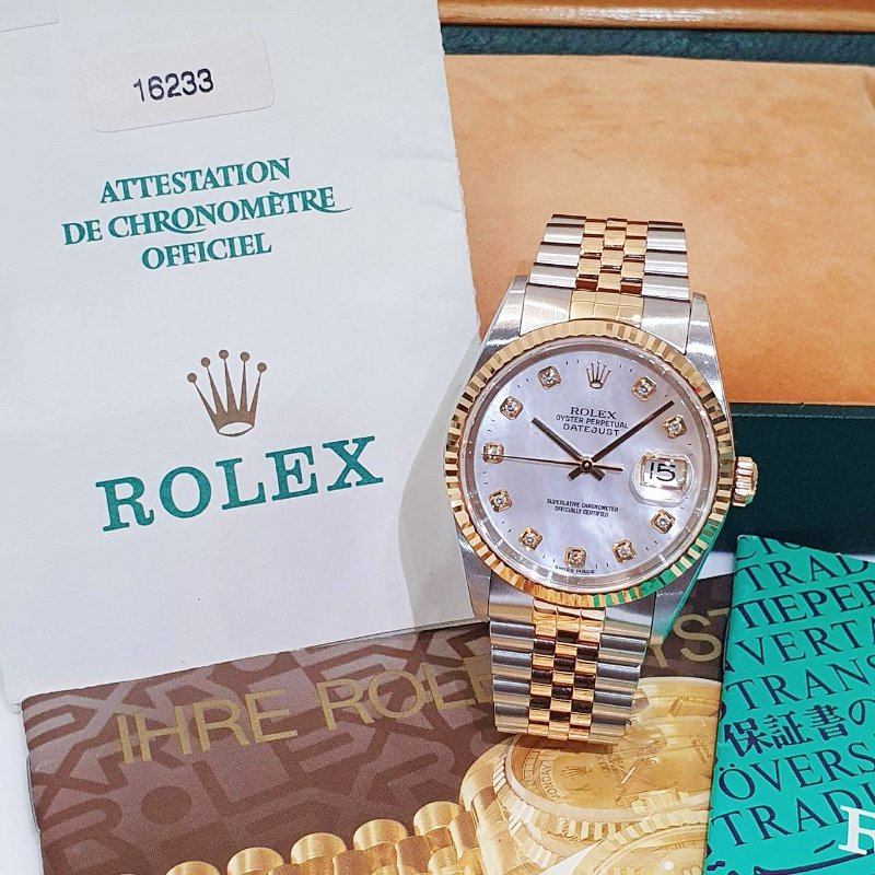 【大眾名錶】ROLEX 勞力士16233 Datejust 蠔式日誌 市面少有 新包台 原廠貝殼十鑽面盤 底蓋原廠貼紙 原帶未整理 B1329-3