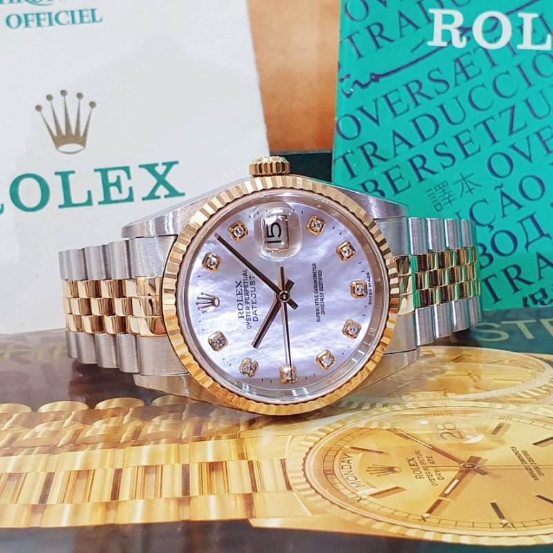 【大眾名錶】ROLEX 勞力士16233 Datejust 蠔式日誌 市面少有 新包台 原廠貝殼十鑽面盤 底蓋原廠貼紙 原帶未整理 B1329-4
