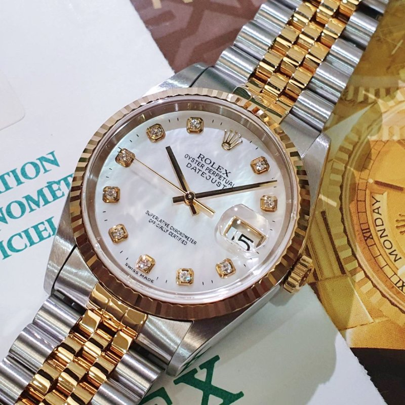 【大眾名錶】ROLEX 勞力士16233 Datejust 蠔式日誌 市面少有 新包台 原廠貝殼十鑽面盤 底蓋原廠貼紙 原帶未整理 B1329-5