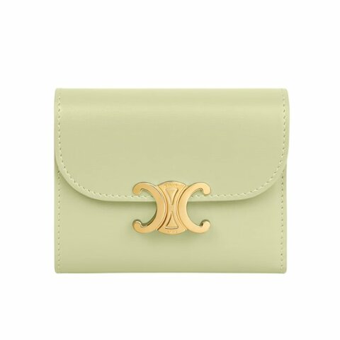 【CELINE】Triomphe 凱旋門 亮澤光滑羊皮革 小號 翻蓋 零錢包 卡夾 皮夾 短夾 青檸色 10D783DPV.GJJ8