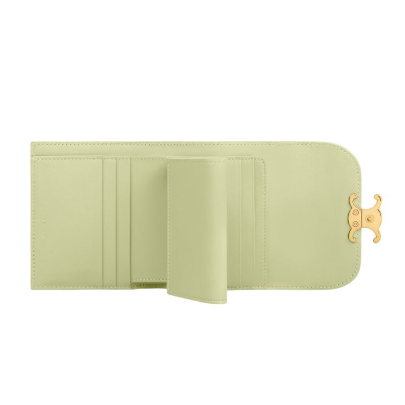 【CELINE】Triomphe 凱旋門 亮澤光滑羊皮革 小號 翻蓋 零錢包 卡夾 皮夾 短夾 青檸色 10D783DPV.GJJ8-2